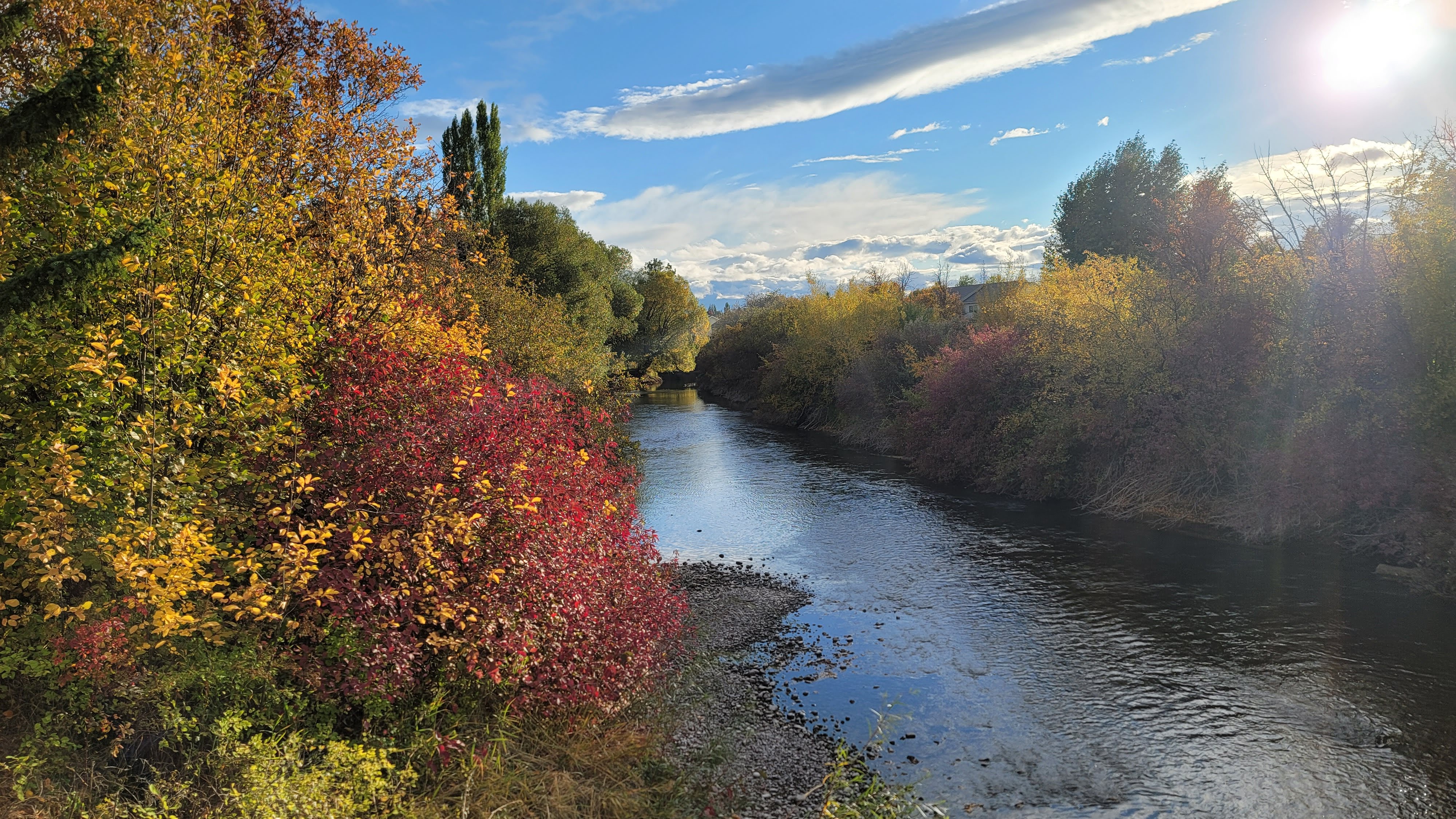 Whitefish River at golden hour in Kalispell, Montana
